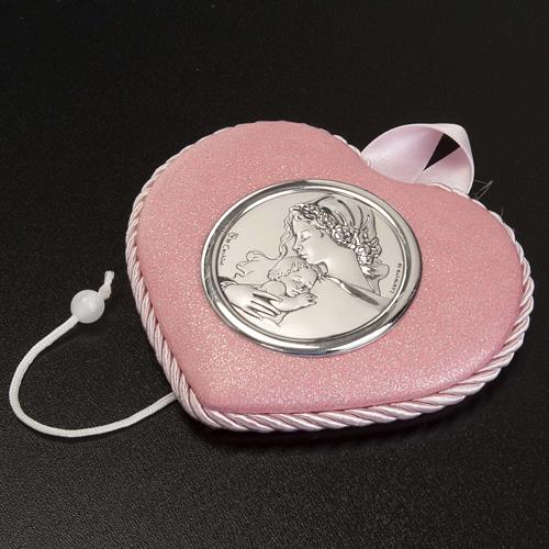 Médaille pour berceau coeur rose avec carillon Vierge à l'Enfant 3