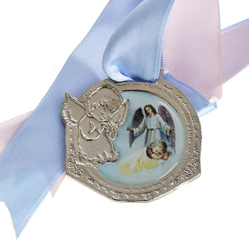 Medal, cradle decoration with double ribbon and baby 1
