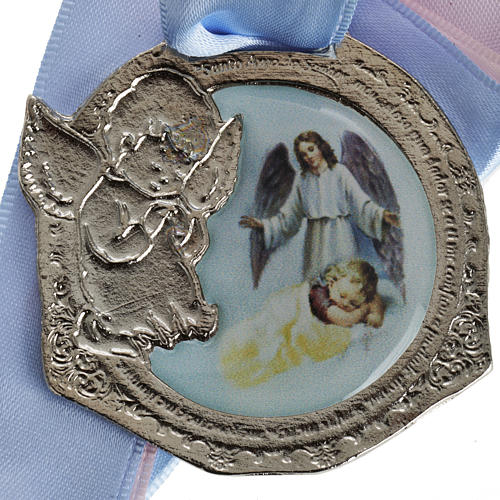 Medal, cradle decoration with double ribbon and baby 2