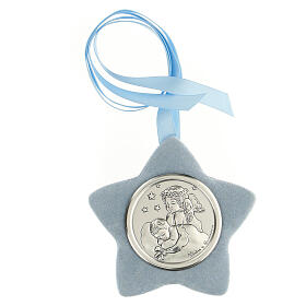 Dekoration für Kinderbett in Form eines Sterns mit Medaille die einen betenden Engel mit Kind zeigt