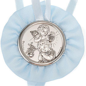 Medal, cradle decoration with angel, baby and lantern