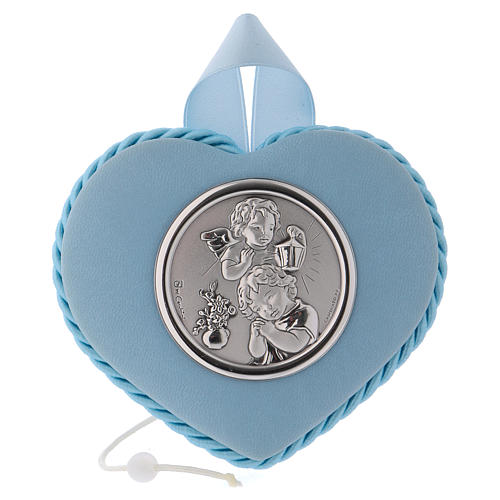 Medalhão de berço azul coração anjo e menino 1