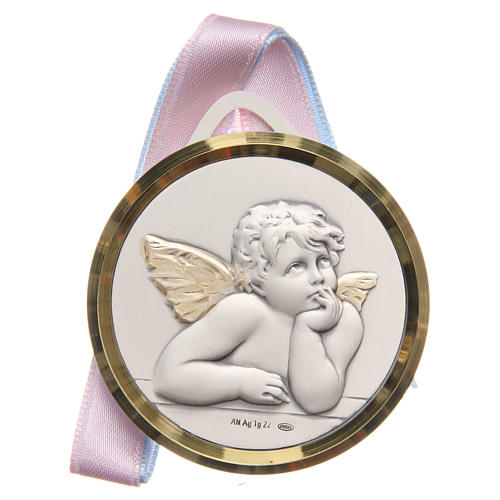 STOCK Medalhão berço redondo Anjos prata 925 1
