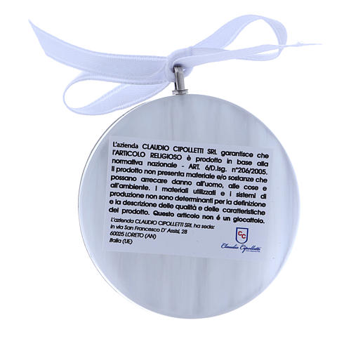 Médaille ronde pour berceau bi-laminé Vierge à l'enfant ruban blanc 2