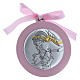 Medalhão berço Virgem Menino bilaminado detalhes ouro fita cor-de-rosa s1