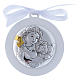 Medalhão berço Anjo em bilaminado fita branca detalhes ouro 4 cm s1