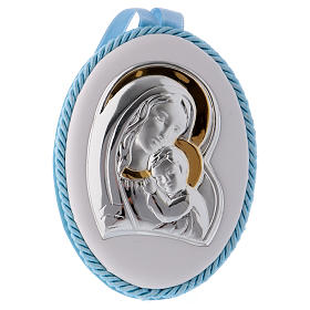 Cradle decoration Our Lady with Baby Jesus in light blue with musical box