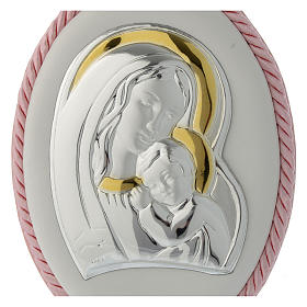 Cradle decoration pink with Holy Family image and musical box