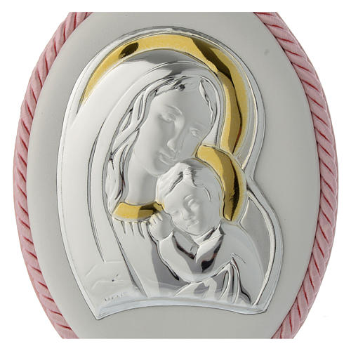 Cradle decoration pink with Holy Family image and musical box 2