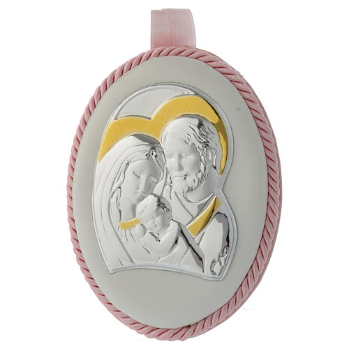Medalla para cuna rosa con imagen S. Familia y Carillón 1