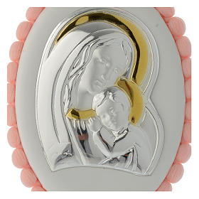 Médaille lit pompon rose Vierge Enfant avec carillon
