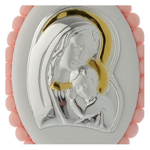 Médaille lit pompon rose Vierge Enfant avec carillon 2