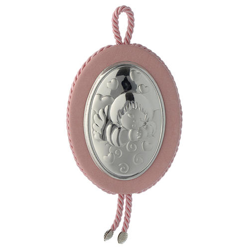 Médaille de lit Ange et coeurs carillon rose 1