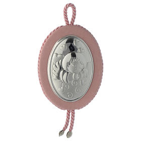 Medalha para berço Anjo e corações caixa de música cor-de-rosa