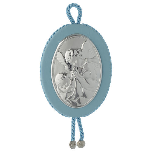 Cradle decoration light blue with Guardian Angel and musical box 1