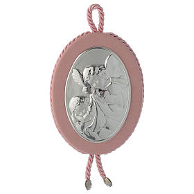 Cradle decoration pink with Guardian Angel and musical box