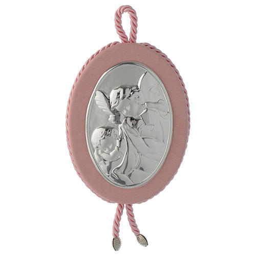 Cradle decoration pink with Guardian Angel and musical box 1