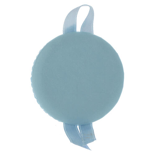 Hellblaue Dekoration fűr Wiege mit Pater Pius und Glockenspiel 2