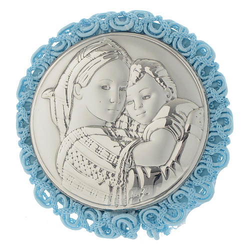 Medallón para cuna redonda Virgen de la Silla Carillón Azul 1