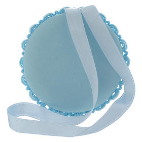 Medalhões e Medalhas para Berço: Medalhão redondo prata Padre Pio e caixa de música azul