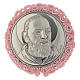 Medalhão redondo prata Padre Pio e caixa de música cor-de-rosa s1