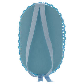 Medals and decorations for cradle: Saint Pio crib toy oval shape with prayer and musical box pale blue Medals and decorations for cradle: Saint Pio crib toy oval shape with prayer and musical box pale blue