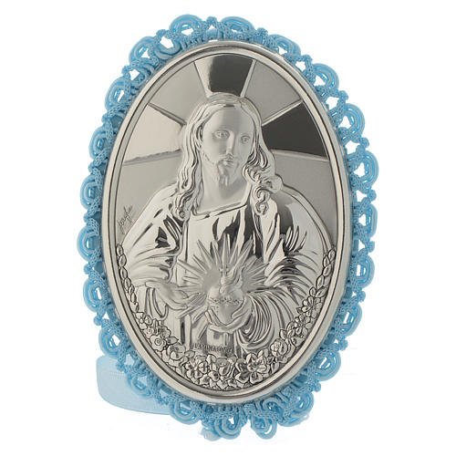Holy Heart medallion cradle decoration with musical box light blue color 1