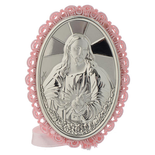 Medalhão de berço Sagrado Coração cor-de-rosa com caixa de música 1