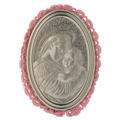 Medaillon aus Silber mit Madonna vom Stuhl und rosa Glockenspiel 1