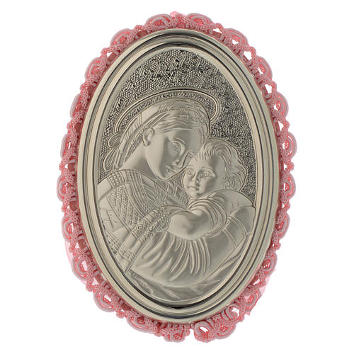 Medallón Plata para cuna Virgen de la Silla carillón Rosa 1