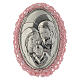 Dekoration fűr Wiege aus Silber-Bilaminat mit Heiliger Familie und rosa Glockenspiel s1
