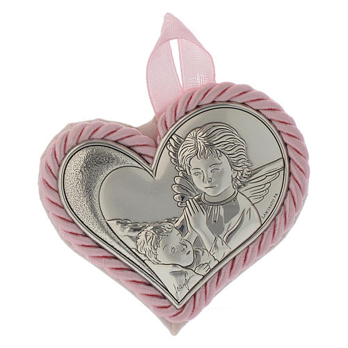 Guardian Angel medallion crib toy in silver heart shape pink colour 1