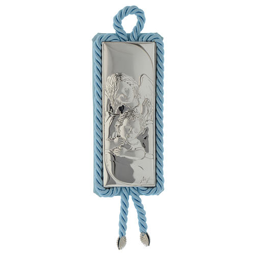 Obrazek nad łóżeczko prostokątny srebro i tkanina Aniołek błękitny 1
