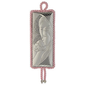 Rechteckiges Medaillon aus Silber mit Heiliger Familie und rosa Glockenspiel