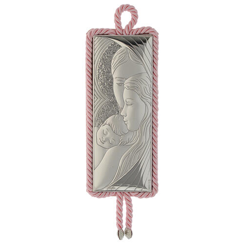 Rechteckiges Medaillon aus Silber mit Heiliger Familie und rosa Glockenspiel 1