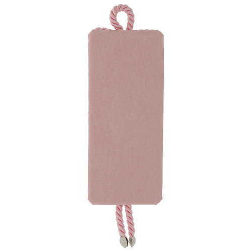 Medalhão Sagrada Família rectangular prata e tecido cor-de-rosa caixa de música 2