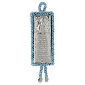 Médaillon plaque prière et ange avec carillon bleu