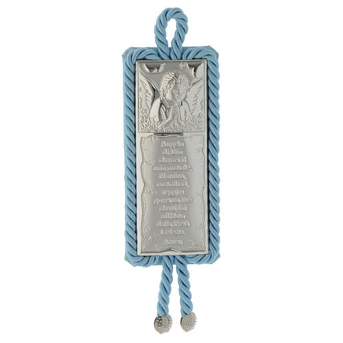 Medalha de berço placa oração e Anjo com caixa de música azul 1