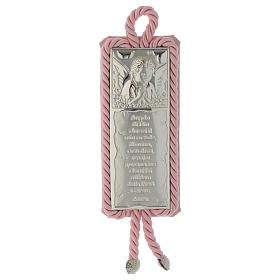Medallón para cuna rectangular Placa oración y Ángel con carillón, rosa