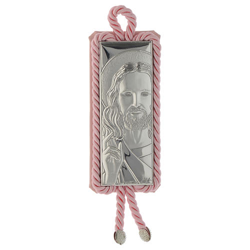 Medalhão para berço cor-de-rosa Santa Face em prata com caixa de música 1