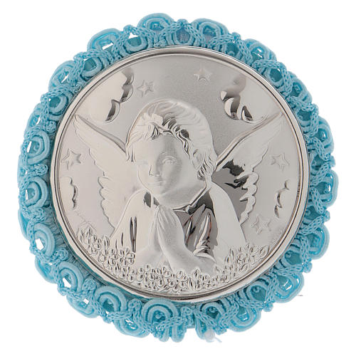 Médaille pour berceau bleue avec ange carillon 1