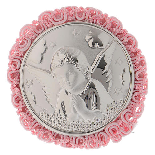 Médaille pour berceau rose avec ange carillon 1