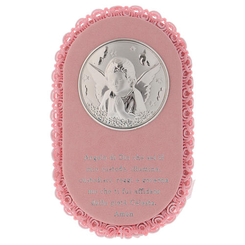 Oval medal for cradle with music box, angel and prayer, ITA 1