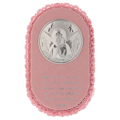 Médaille ovale pour berceau avec ange et prière ITA carillon 1