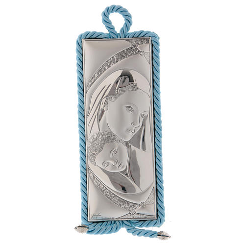 Medallón para cuna con imagen de la Maternidad y carillón, celeste 1