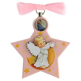 Schutzengel-Medaillon für Kinderbett, rosa, Sternform, mit Schleife