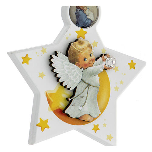 Schutzengel-Medaillon für Kinderbett, weiß, Sternform, mit Schleife 5