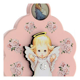 Schutzengel-Medaillon für Kinderbett, rosa, Blütenform, mit Schleife