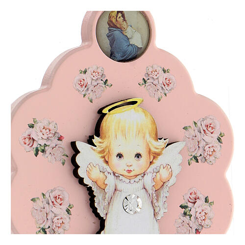 Schutzengel-Medaillon für Kinderbett, rosa, Blütenform, mit Schleife 2