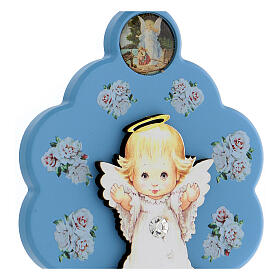 Schutzengel-Medaillon für Kinderbett, blau, Blütenform, mit Schleife